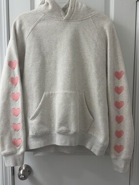 DANDY worldwide cream Hoodie with Pink Heart Sleeve Details(Will Take Offers)